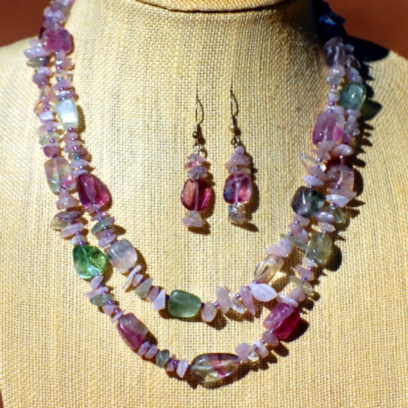 Janey's Jems Fluorite Neckless w/ Earrings - Picture 1 of 2